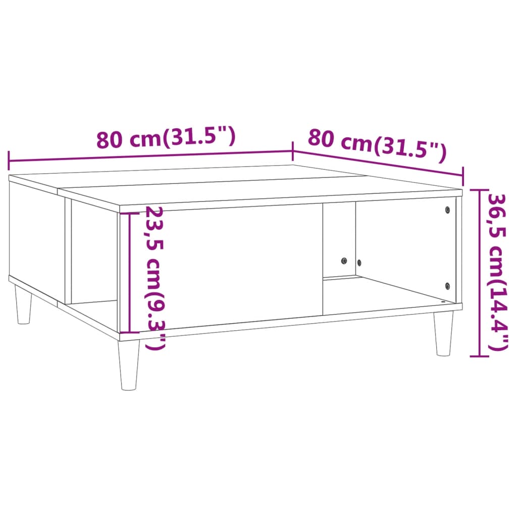 vidaXL Stolik kawowy, biały 80x80x36,5 cm, materiał drewnopochodny