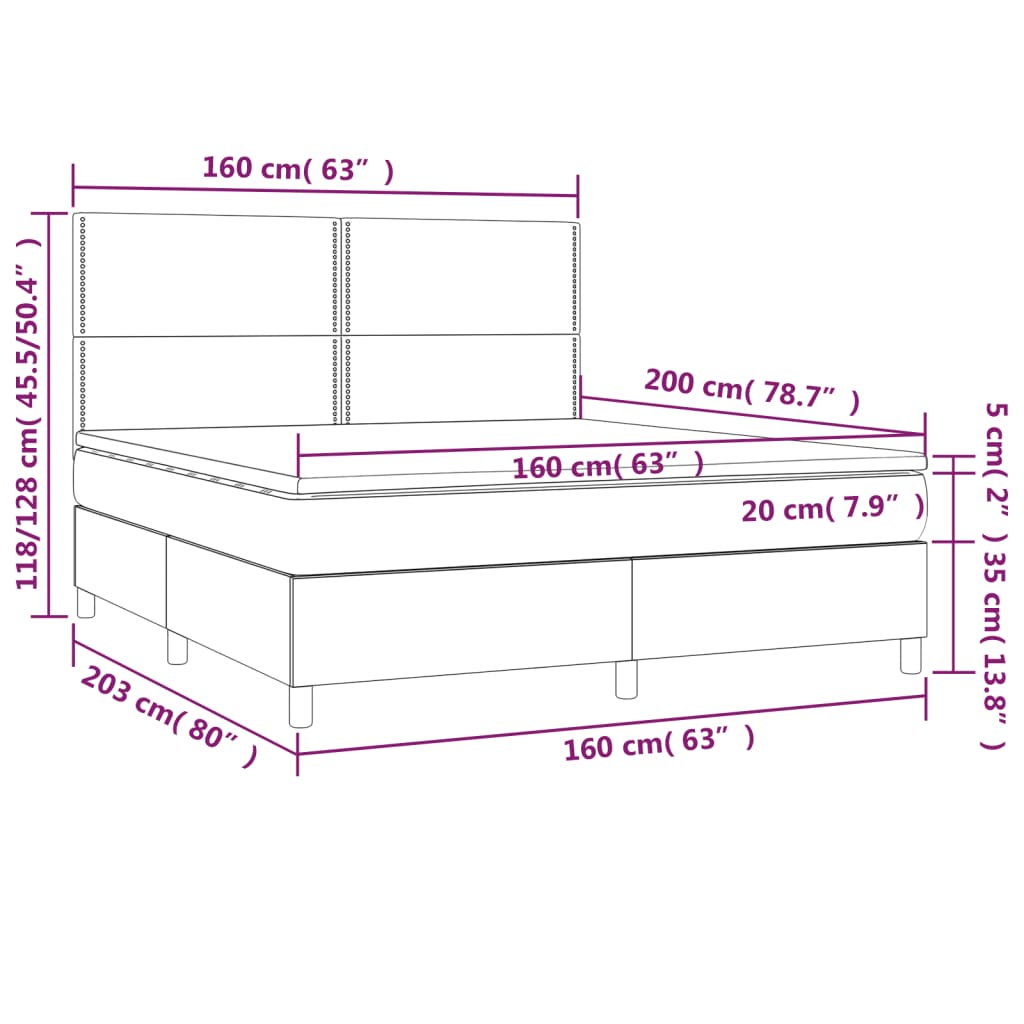 vidaXL Łóżko kontynentalne, materac i LED, niebieski aksamit 160x200cm