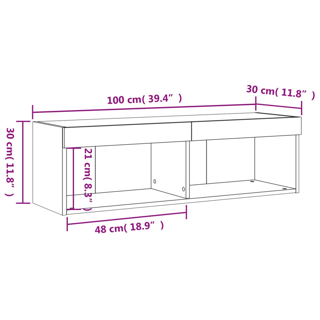 vidaXL Szafka pod TV z oświetleniem LED, przydymiony dąb, 100x30x30 cm