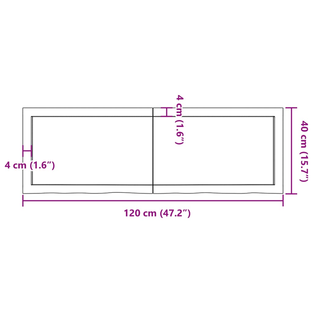 vidaXL Blat stołu, ciemnobrązowy, 120x40x(2-4) cm, lite drewno dębowe