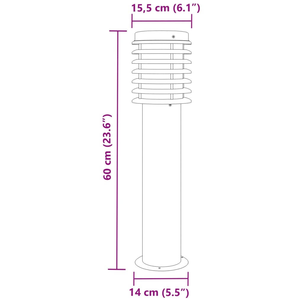 vidaXL Lampa ogrodowa na słupku, czarna, 60 cm, stal nierdzewna