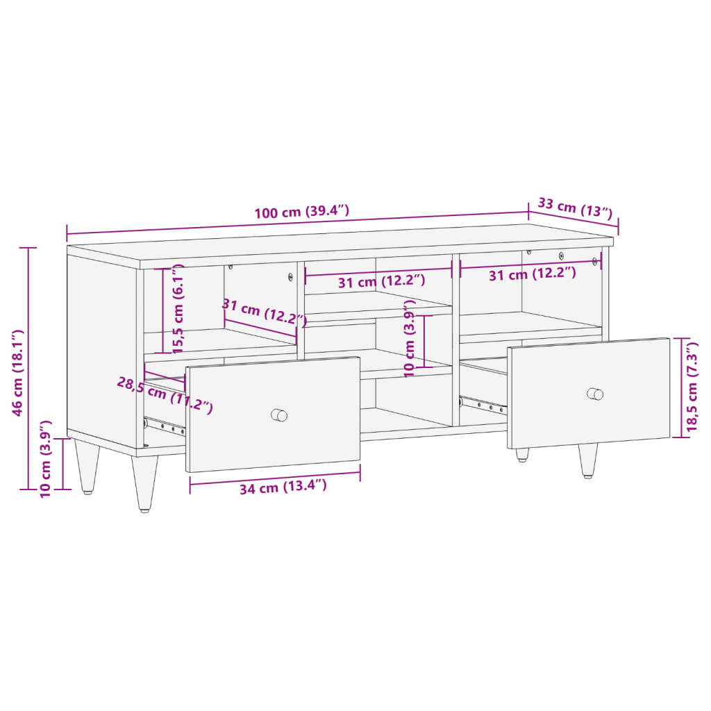 vidaXL Szafka pod telewizor, 100x33x46 cm, lite drewno mango