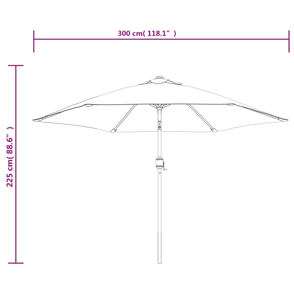 vidaXL Parasol z LED, na wysięgniku 3 m, zielony