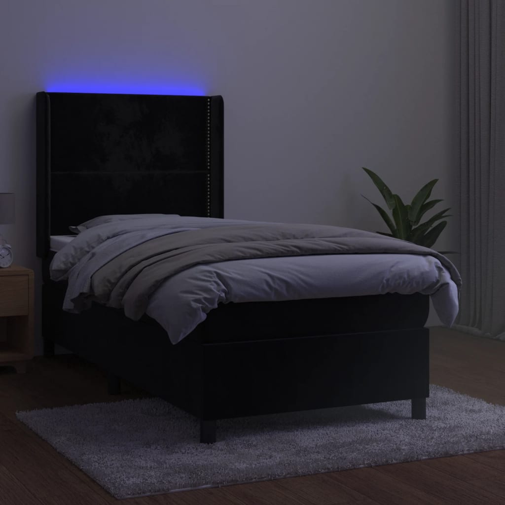 vidaXL Łóżko kontynentalne z materacem i LED, czarny aksamit 80x200 cm