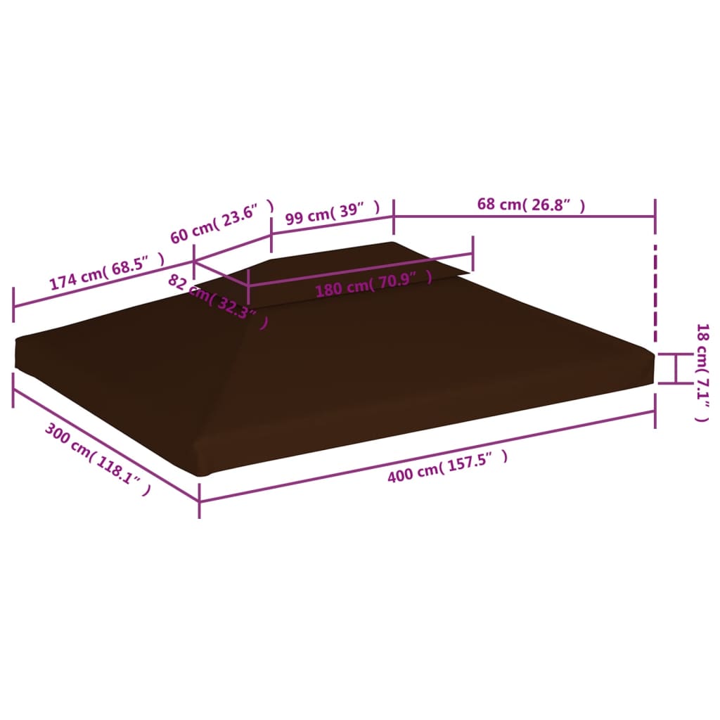 vidaXL 2-poziomowe zadaszenie do altany, 310 g/m², 4x3 m, brązowe