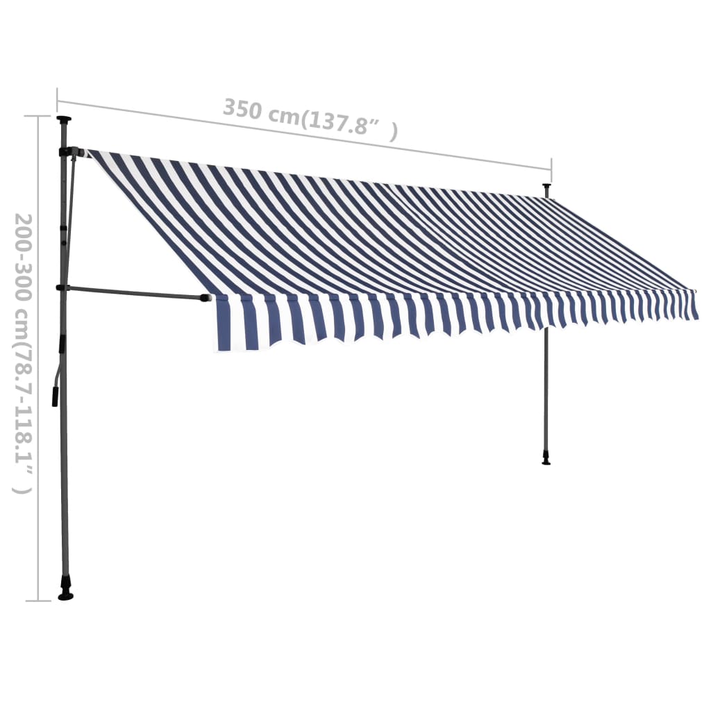 vidaXL Ręcznie zwijana markiza z LED, 350 cm, niebiesko-biała