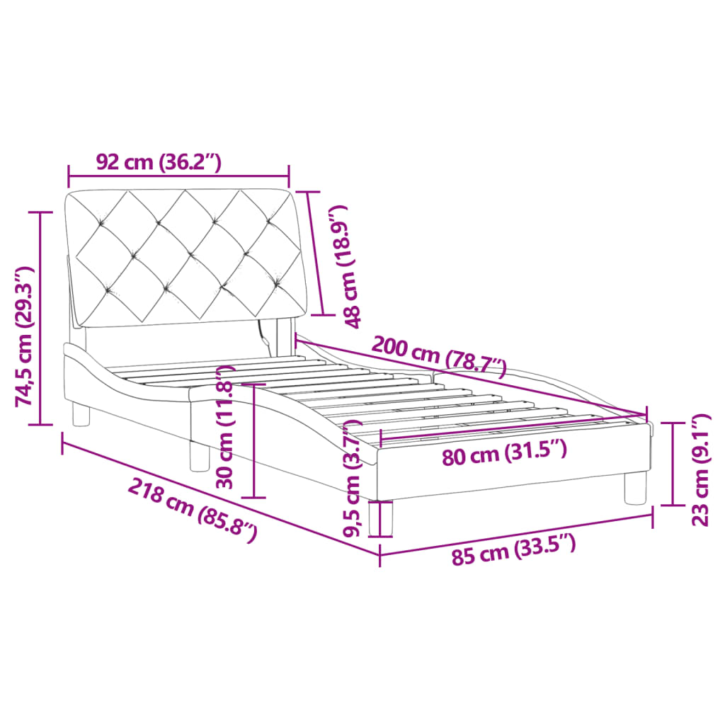 vidaXL Rama łóżka z oświetleniem LED, czarna, 80x200 cm, aksamitna