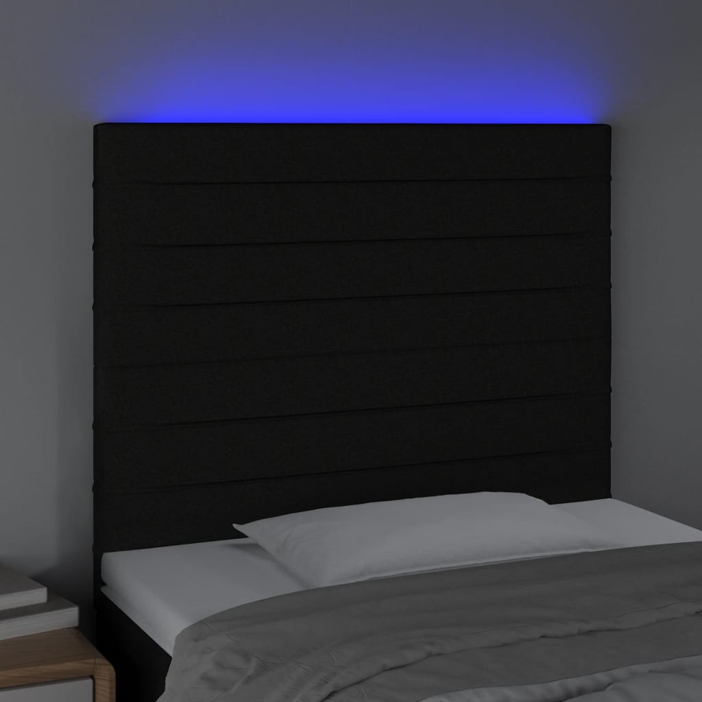 vidaXL Zagłówek do łóżka z LED, czarny, 100x5x118/128 cm, tkanina