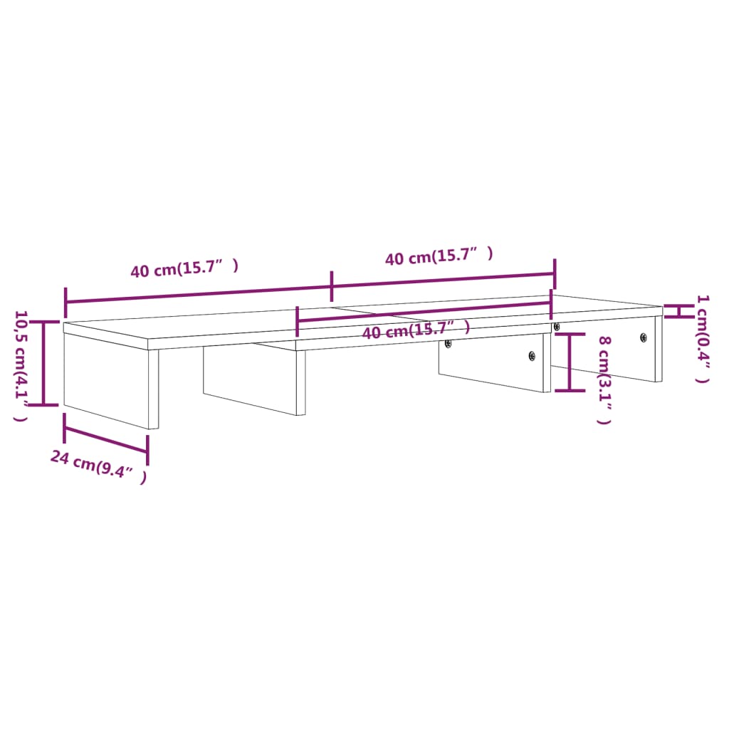 vidaXL Podstawka na monitor, czarna 80x24x10,5 cm, lite drewno sosnowe