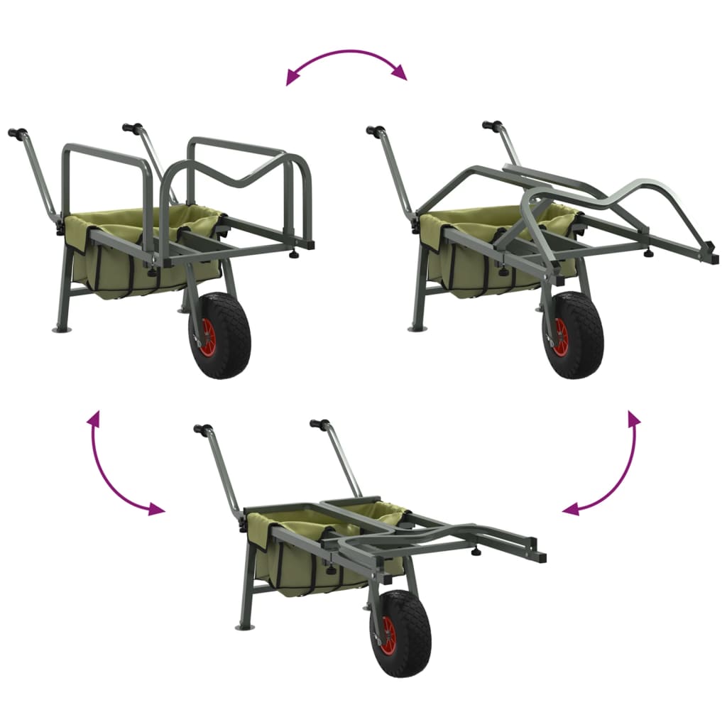 vidaXL Wózek wędkarski z kółkiem, zielony, malowana proszkowo stal