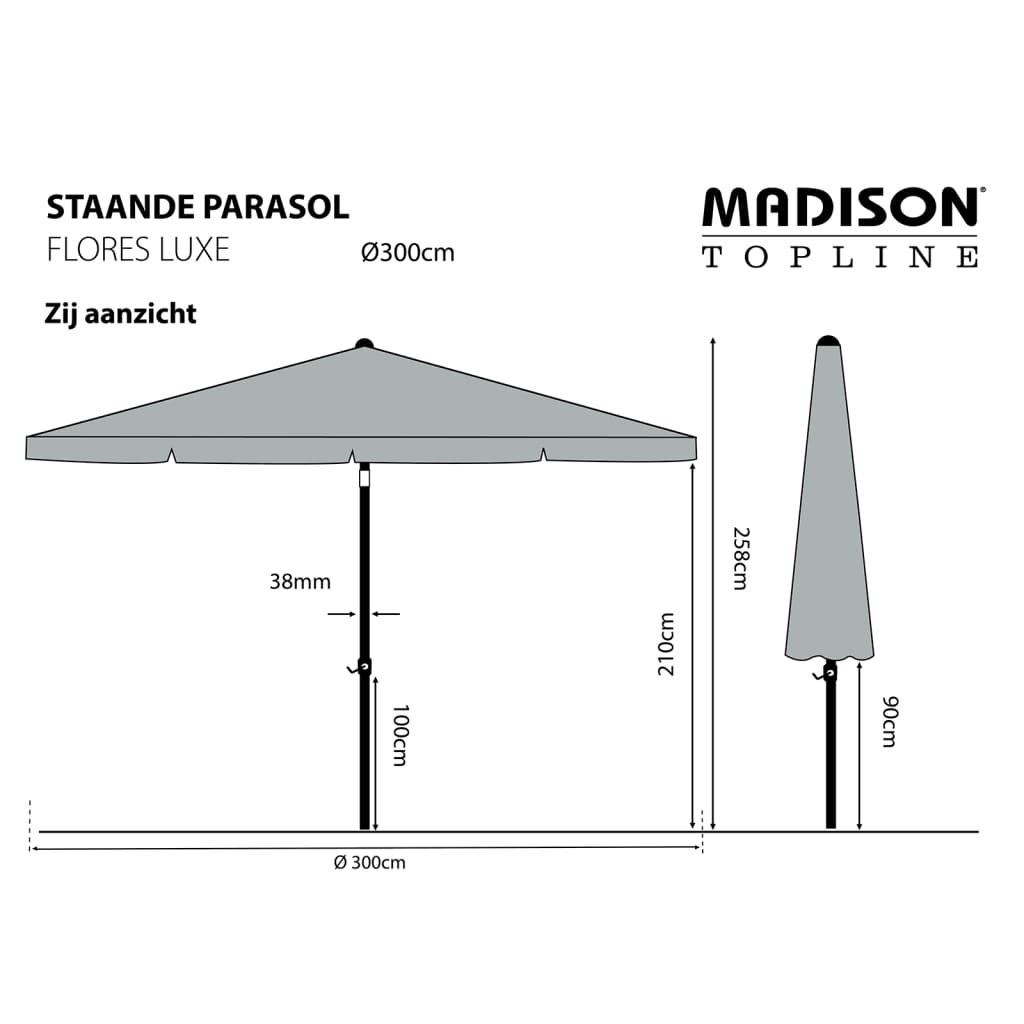 Madison Parasol ogrodowy Flores Luxe, 300 cm, okrągły, jasnoszary