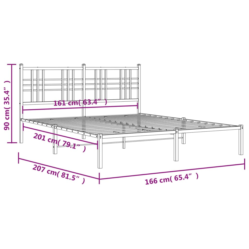 vidaXL Metalowa rama łóżka z wezgłowiem, czarna, 160x200 cm