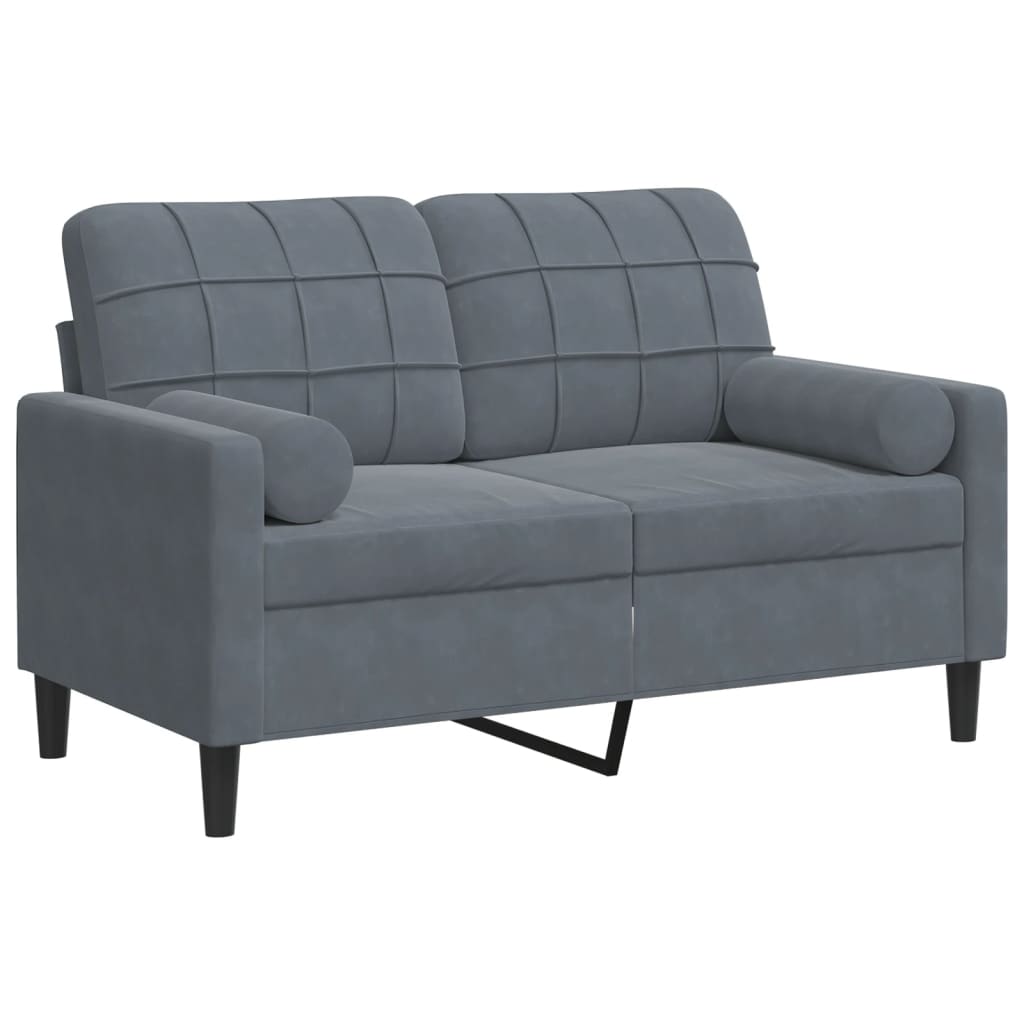 vidaXL 2-osobowa sofa z poduszkami, ciemnoszara, 120 cm, aksamit