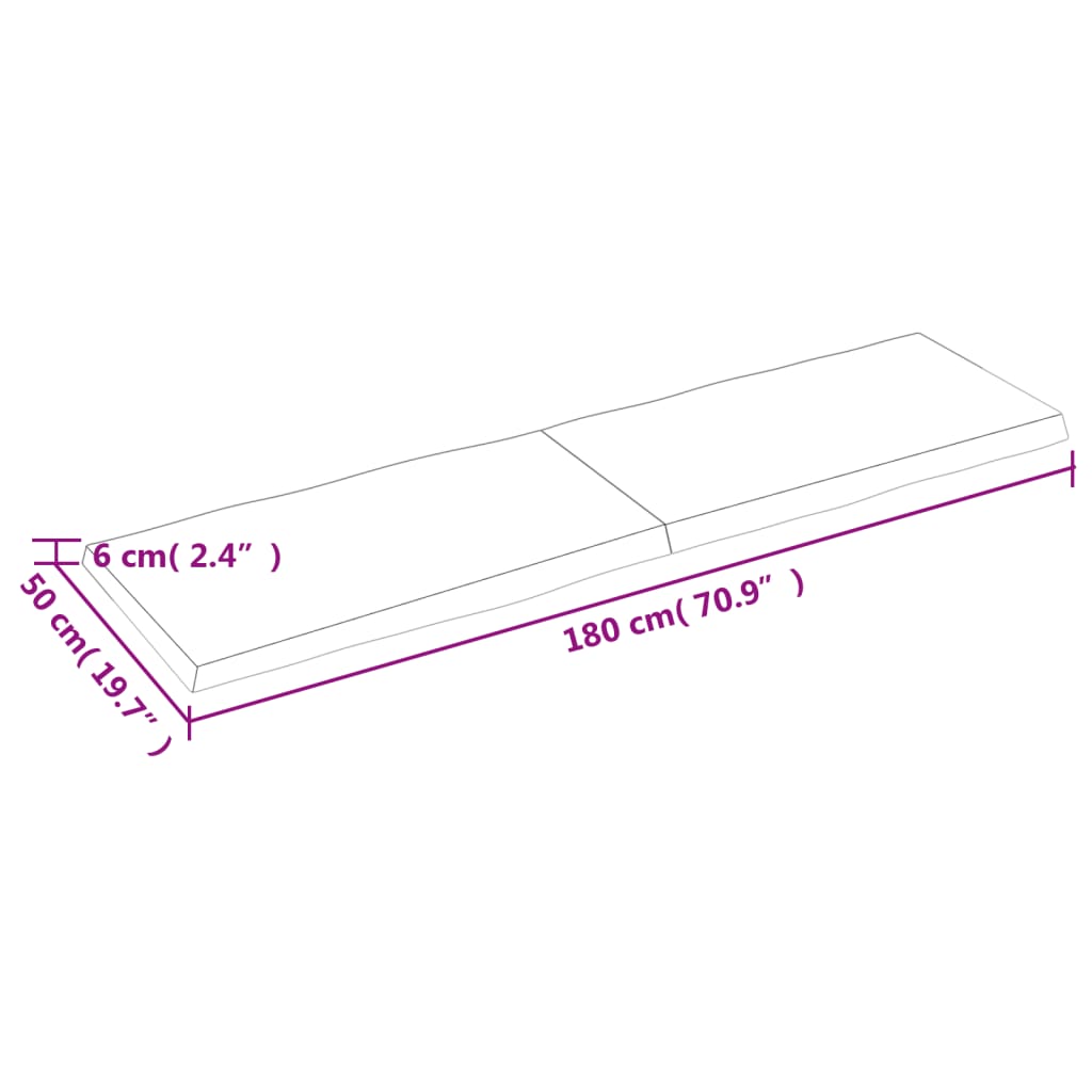 vidaXL Blat stołu, 180x50x(2-6)cm, surowy lity dąb naturalną krawędzią