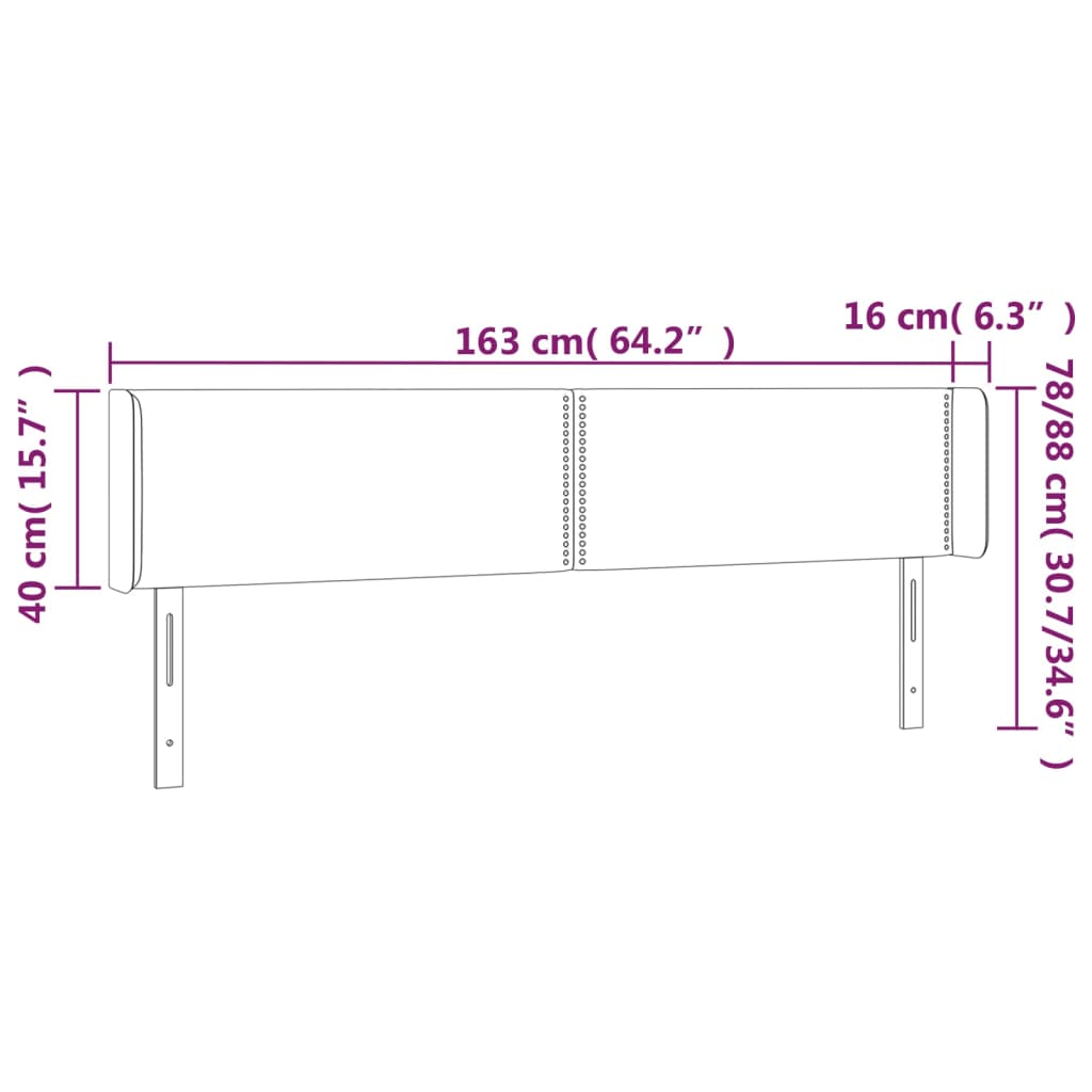 vidaXL Zagłówek do łóżka z LED, jasnoszary, 163x16x78/88 cm, aksamit