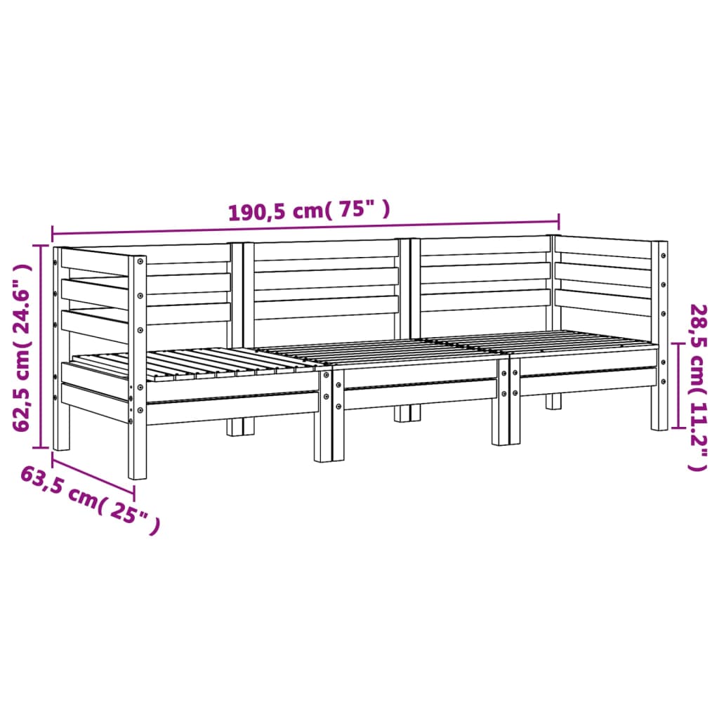 vidaXL Ogrodowa sofa 3-osobowa, lite drewno daglezjowe