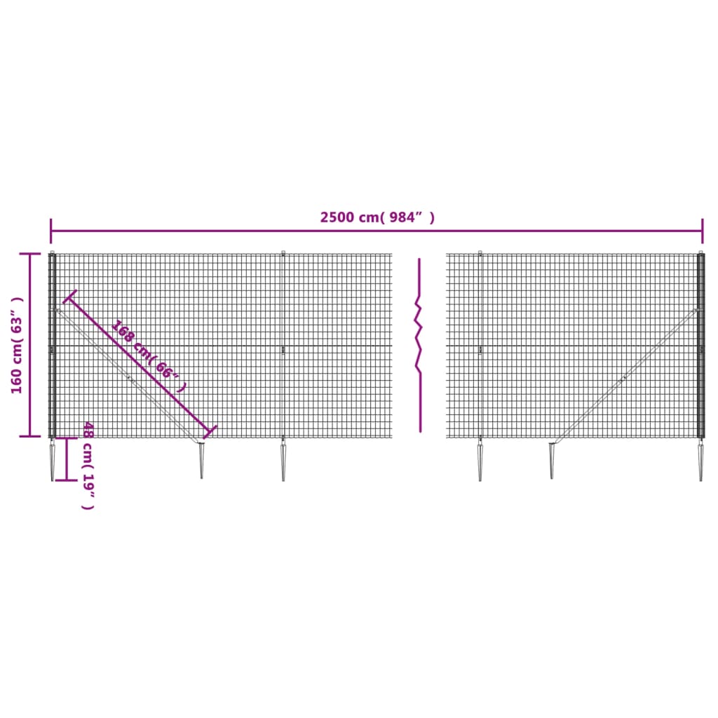 vidaXL Ogrodzenie z siatki, z kotwami, antracytowe, 1,6x25 m