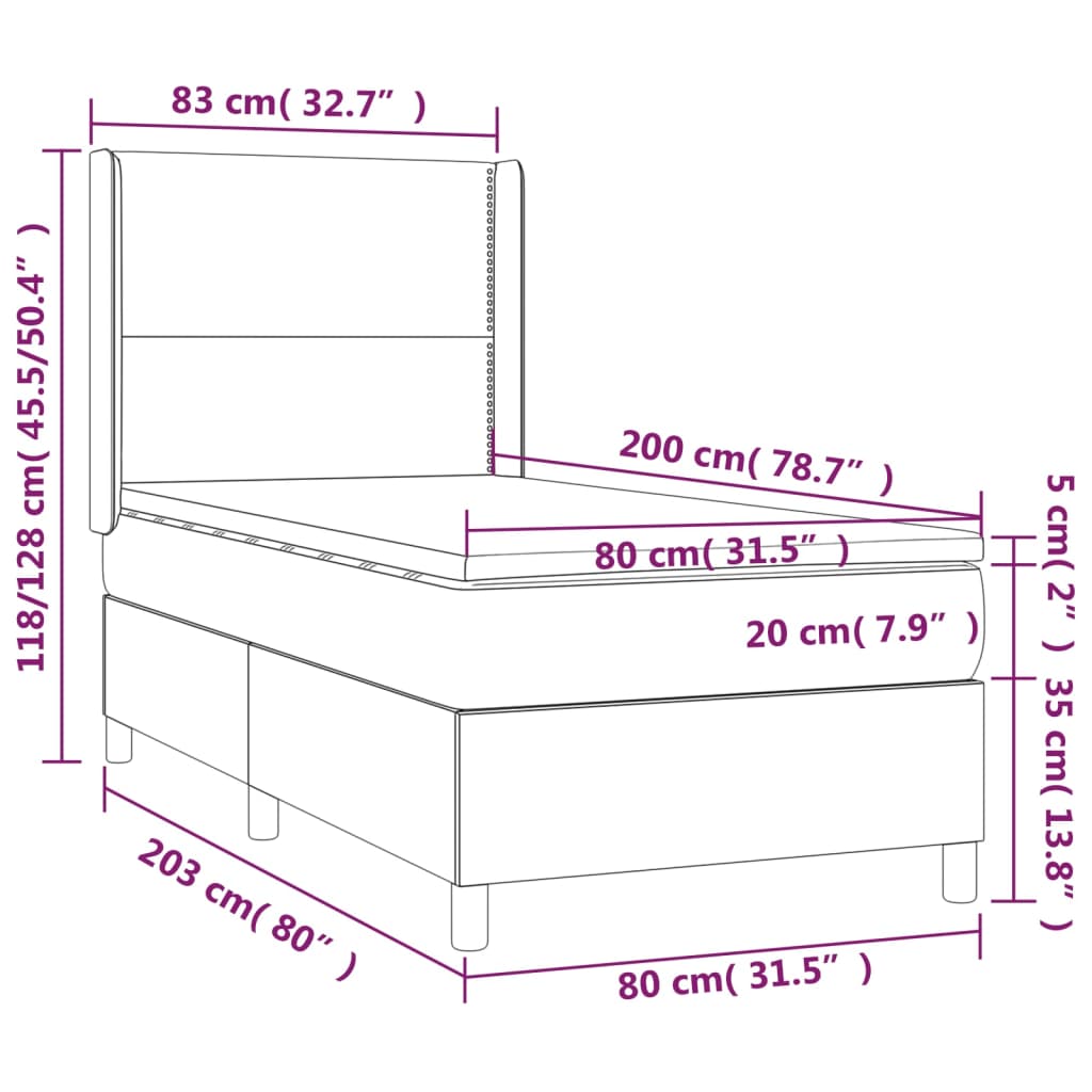 vidaXL Łóżko kontynentalne z materacem i LED zielony aksamit 80x200 cm