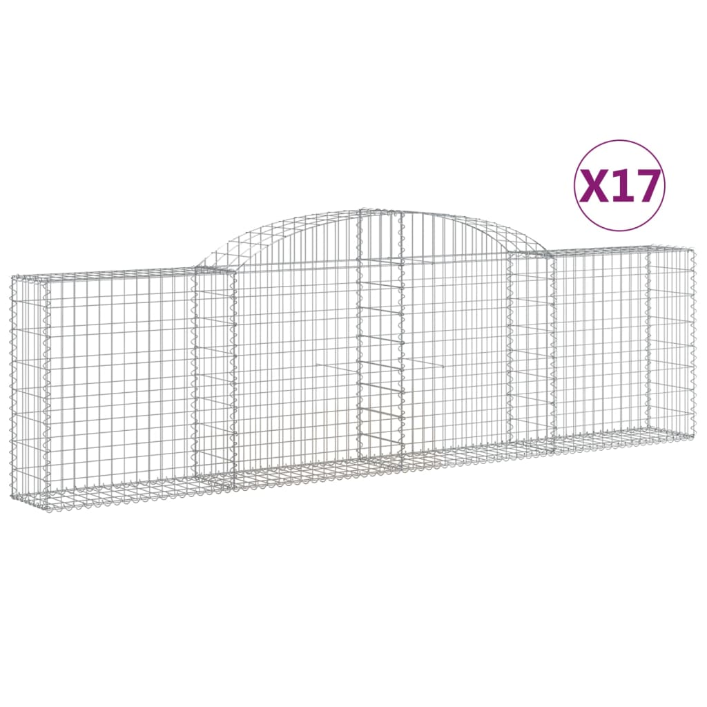 vidaXL Kosze gabionowe, 17 szt, 300x30x80/100 cm, galwanizowane żelazo