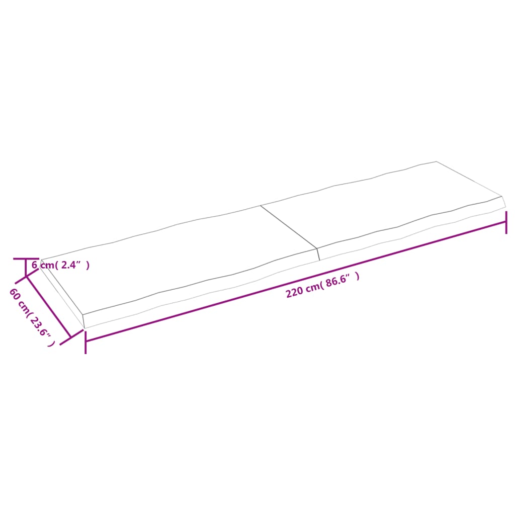 vidaXL Blat, jasnobrązowy 220x60x(2-6) cm drewno z naturalną krawędzią