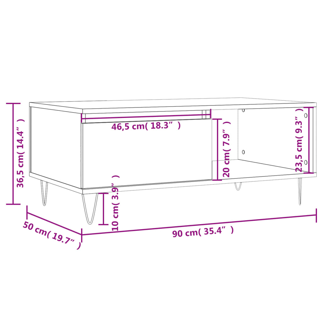 vidaXL Stolik kawowy, biały 90x50x36,5 cm, materiał drewnopochodny