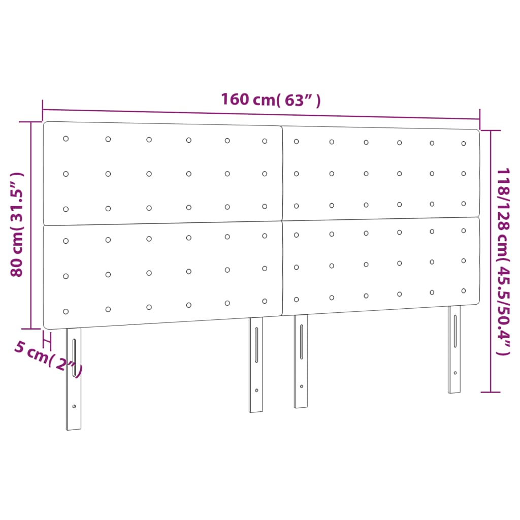 vidaXL Zagłówek do łóżka z LED, czarny, 160x5x118/128 cm, aksamit