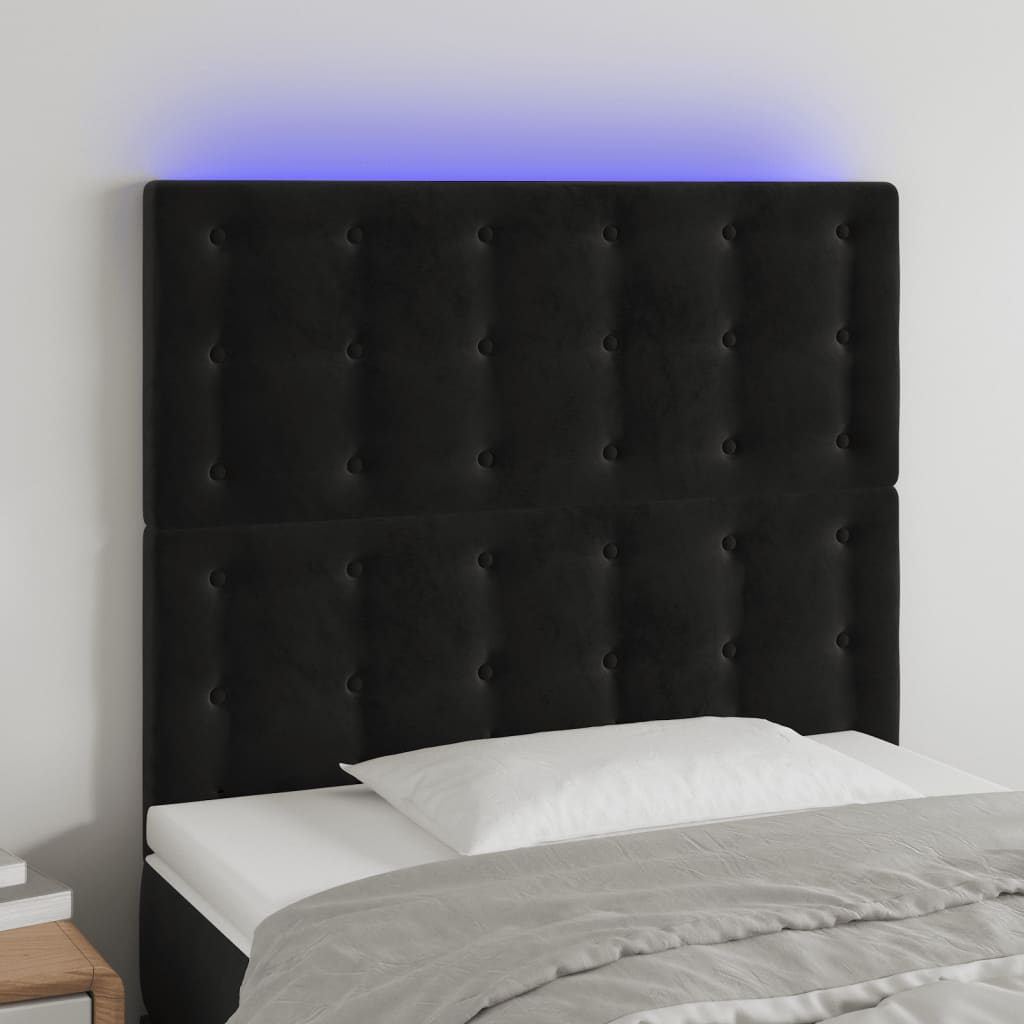 vidaXL Zagłówek do łóżka z LED, czarny, 100x5x118/128 cm, aksamit