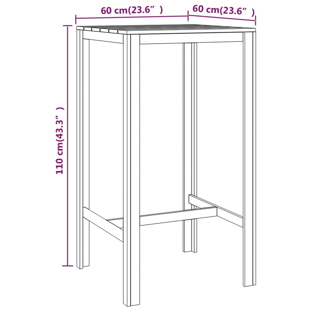 vidaXL Stolik barowy, 60x60x110 cm, impregnowana sosna