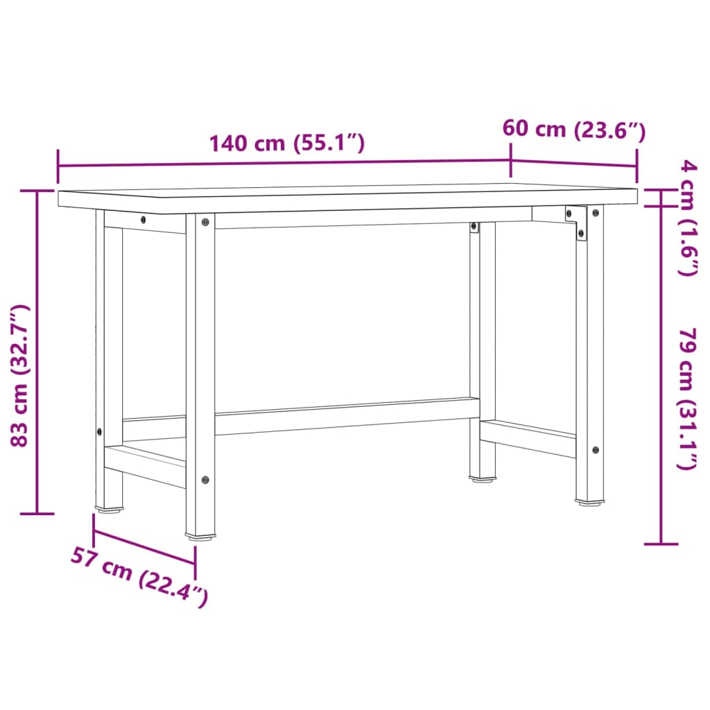 vidaXL Stolik roboczy, 140x60x83 cm, prostokątny, lite drewno akacjowe