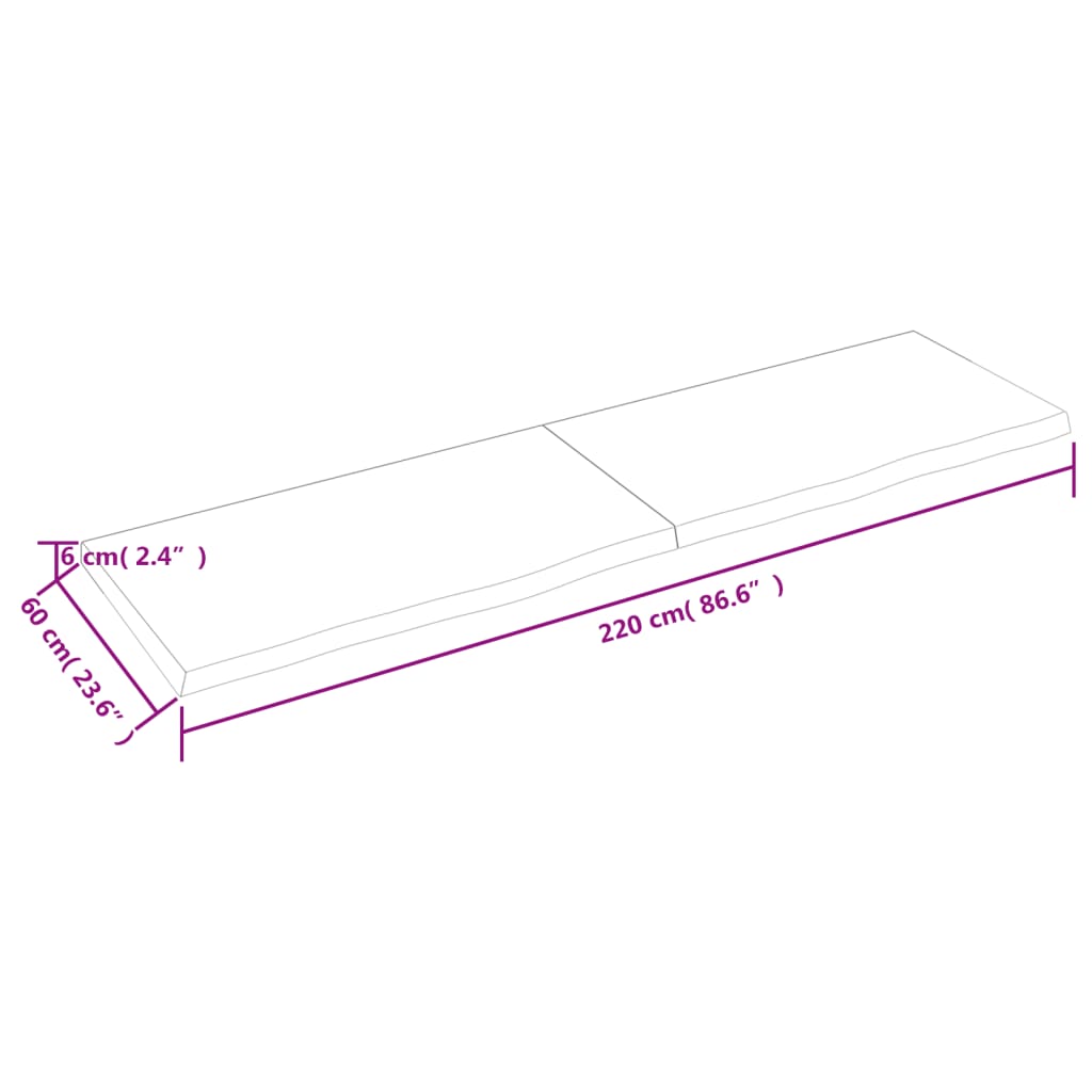 vidaXL Blat do stołu, jasnobrązowy, 220x60x(2-6)cm, lite drewno dębowe