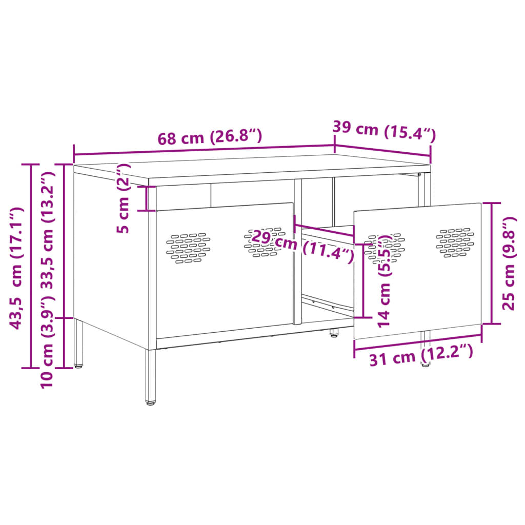 vidaXL Szafka RTV, czarna, 68x39x43,5 cm, stal walcowana na zimno