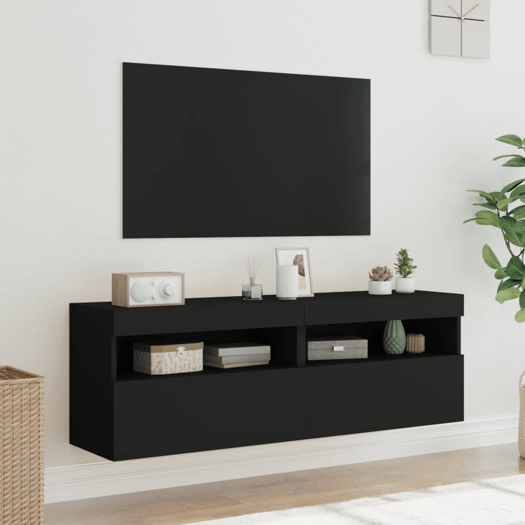 vidaXL Ścienne szafki TV z LED, 2 szt., czarne, 60x30x40 cm