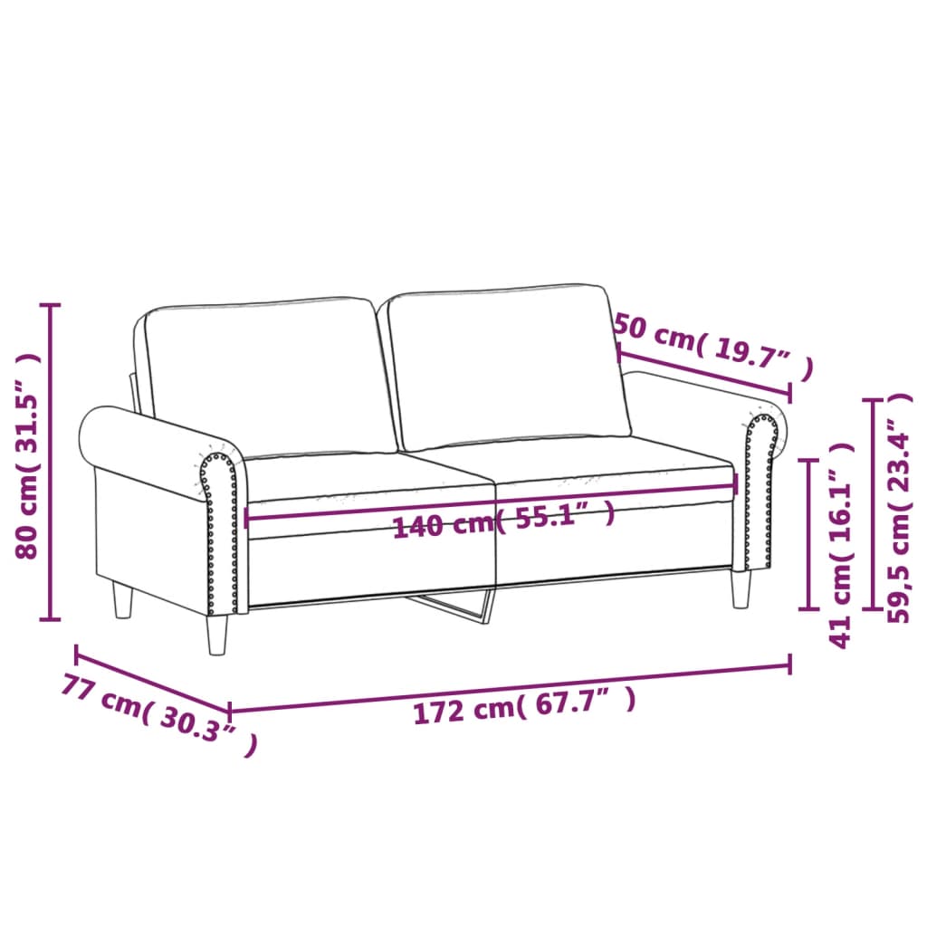 vidaXL Sofa 2-osobowa, ciemnoszary, 140 cm, tapicerowana aksamitem