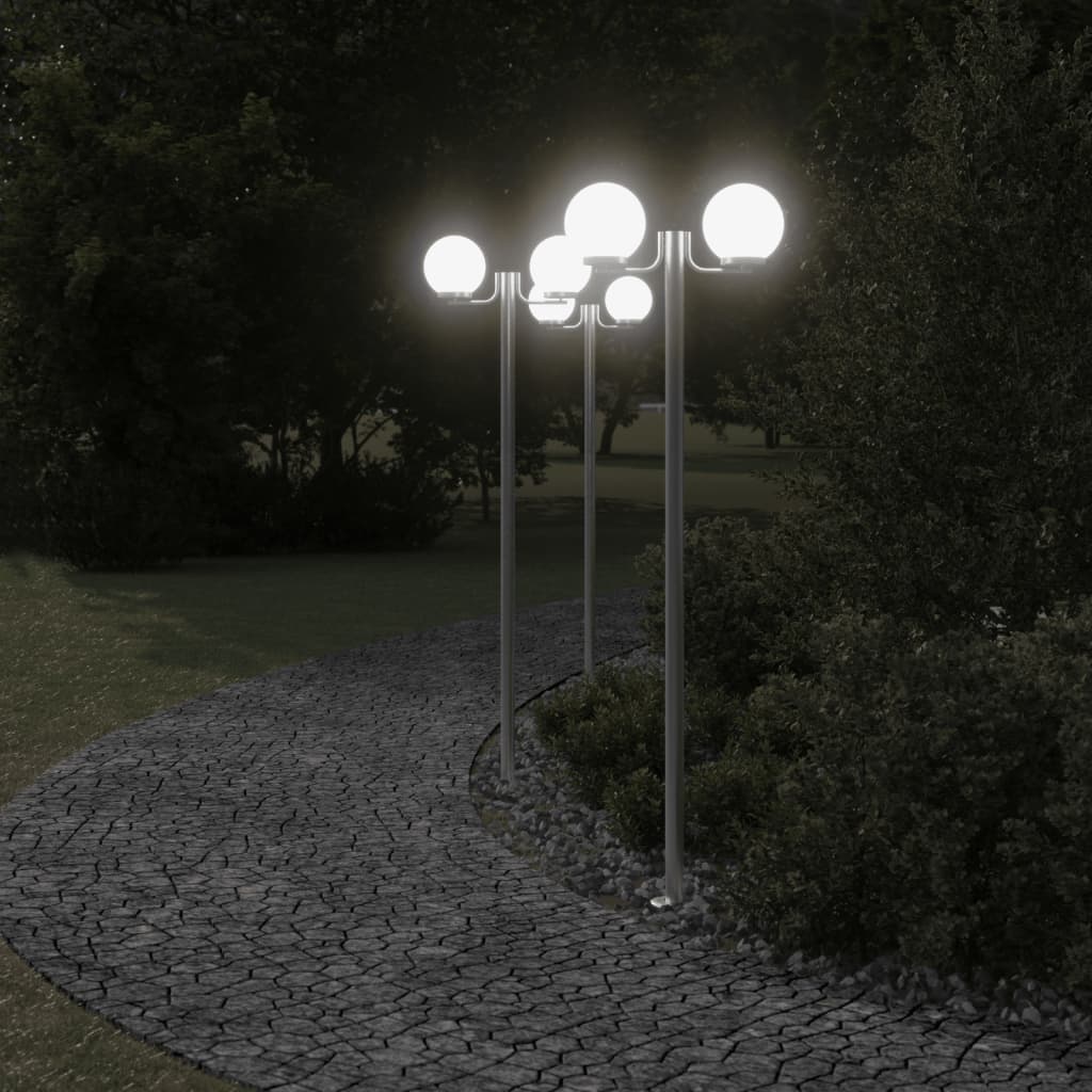 vidaXL Stojące lampy ogrodowe, 3 szt, srebrne, 215 cm, stal nierdzewna