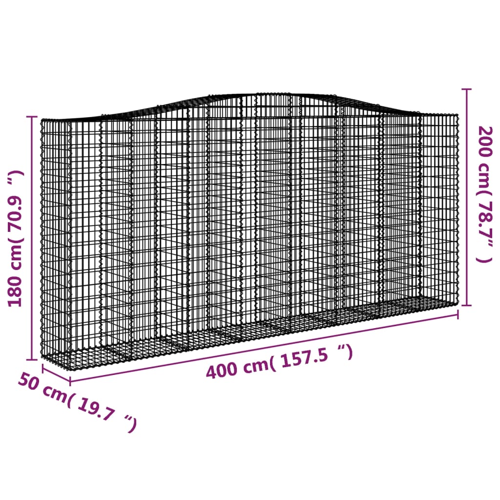 vidaXL Łukowaty kosz gabionowy 400x50x180/200 cm, galwanizowane żelazo