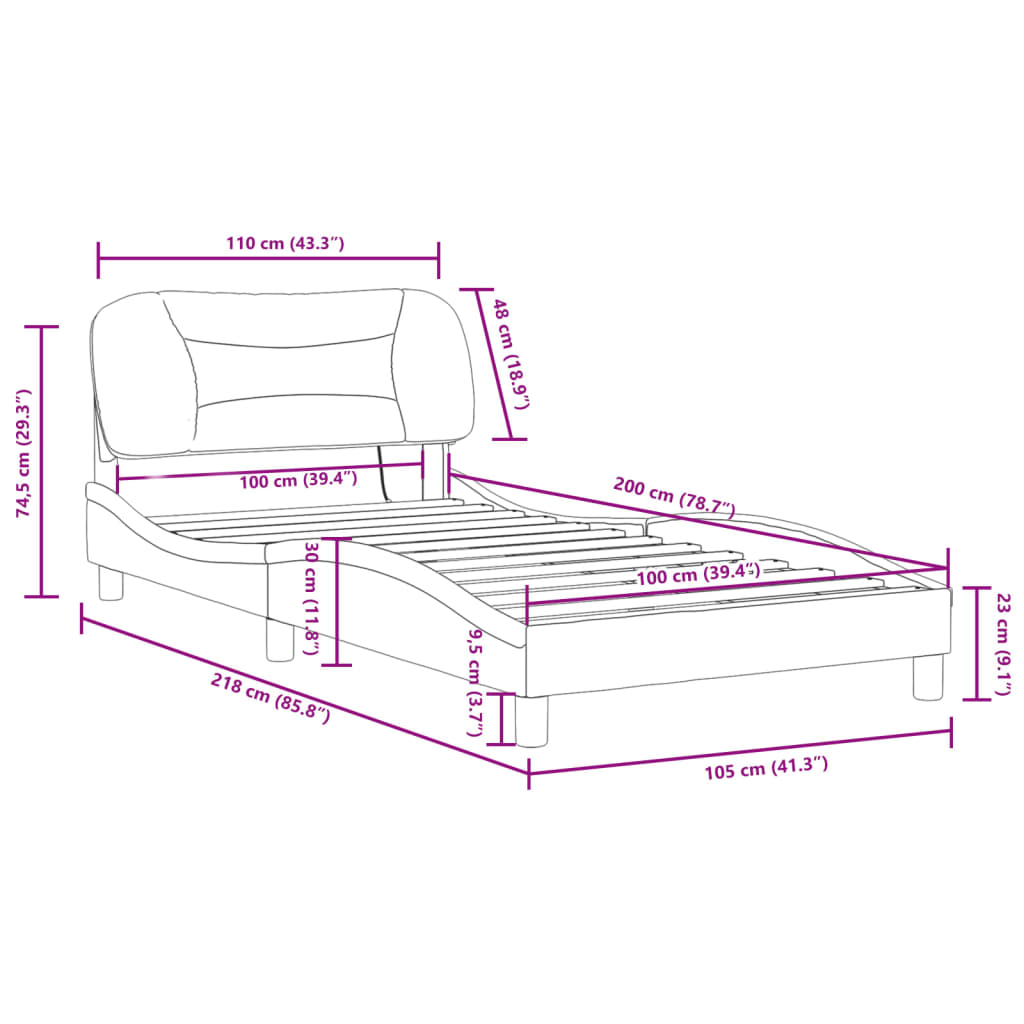 vidaXL Rama łóżka z LED, czarno-biała, 100x200 cm, sztuczna skóra