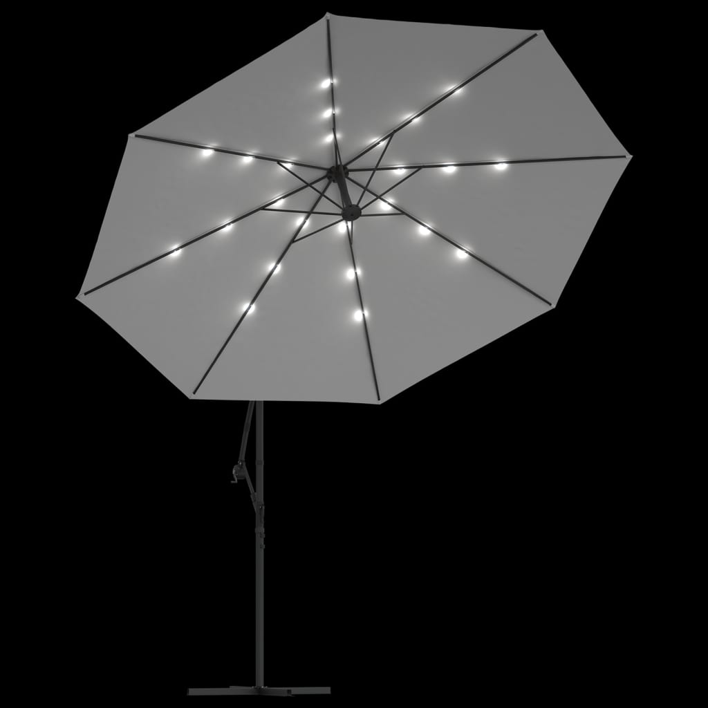 vidaXL Parasol wiszący z LED i metalowym słupkiem, 350 cm, piaskowy