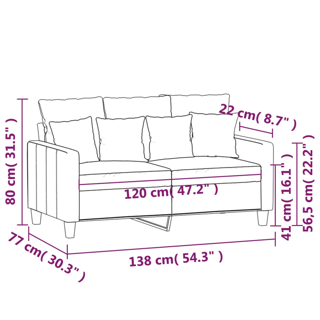 vidaXL Sofa 2-osobowa, ciemnoszara, 120 cm, tapicerowana tkaniną