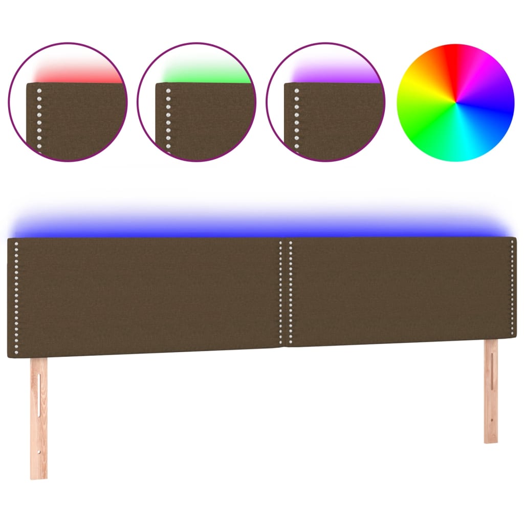 vidaXL Zagłówek do łóżka z LED, ciemnobrązowy, 180x5x78/88 cm, tkanina