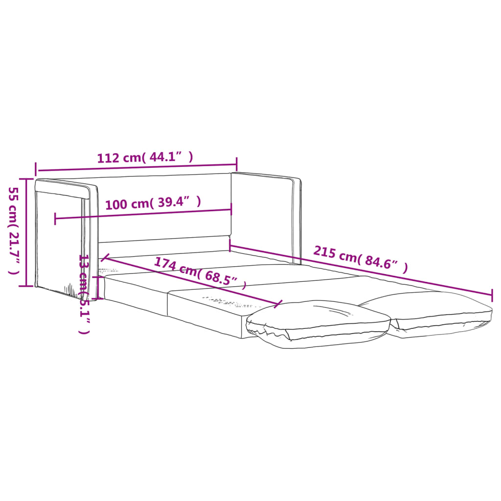 vidaXL Sofa podłogowa 2-w-1, winna czerwień, 112x174x55 cm, tkanina