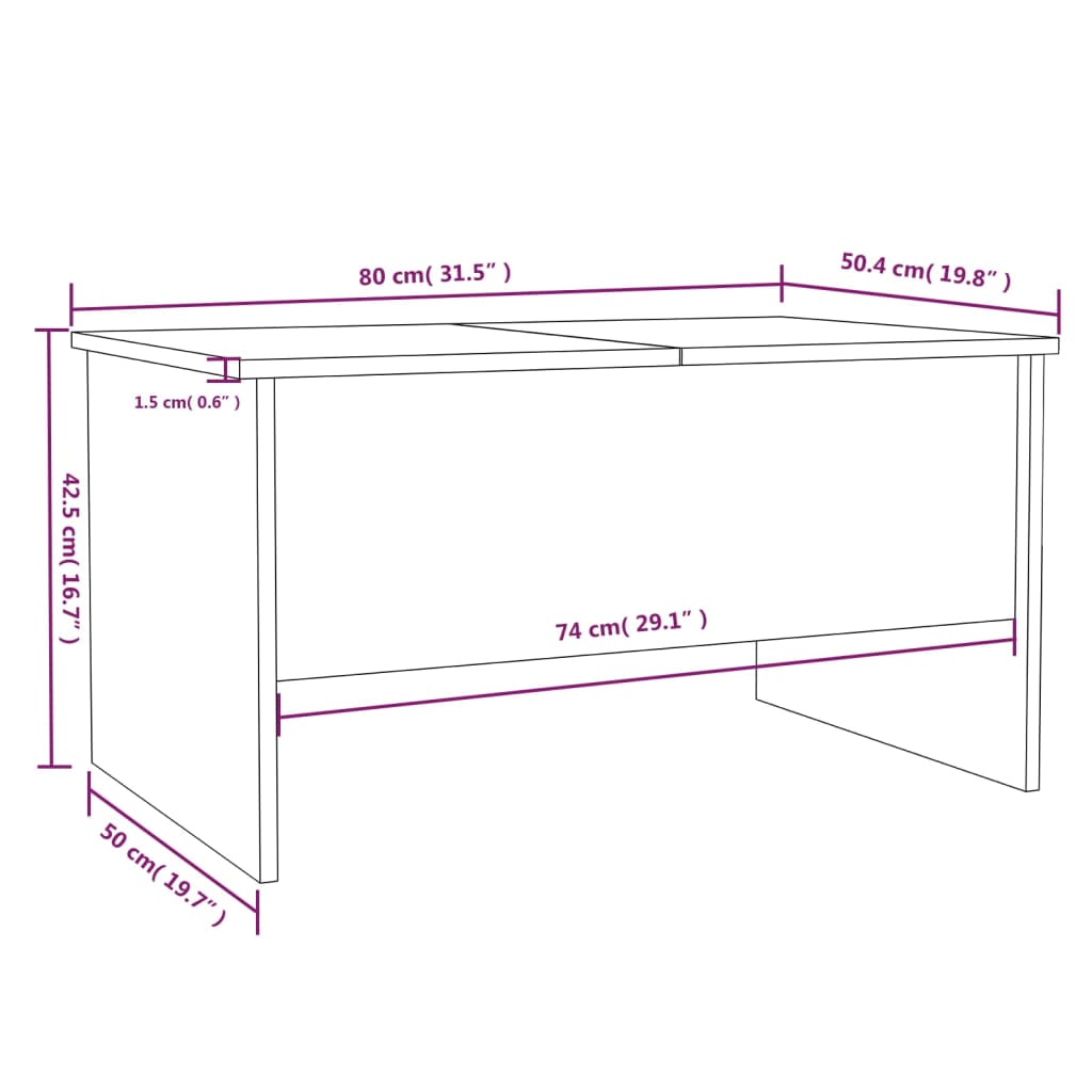 vidaXL Stolik kawowy, dąb sonoma 80x50x42,5 cm materiał drewnopochodny