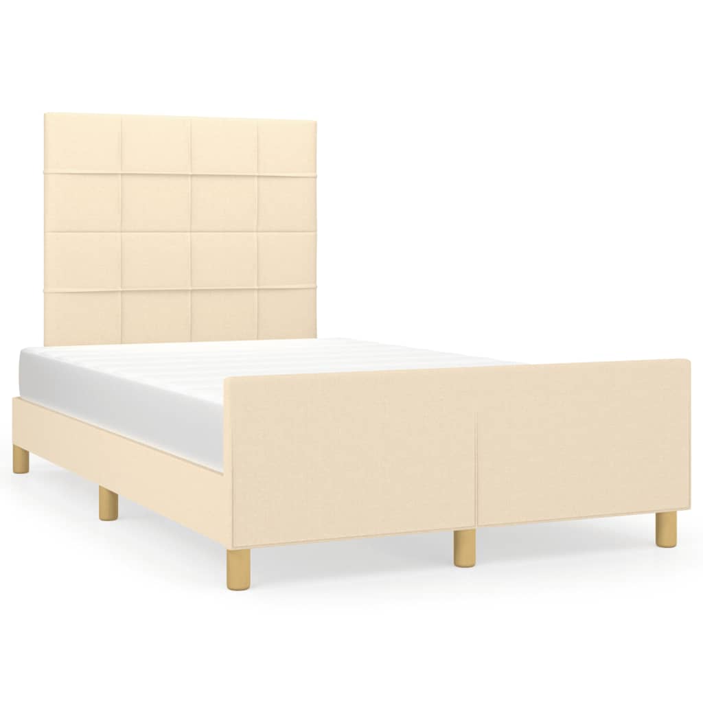 vidaXL Rama łóżka z wezgłowiem, kremowa, 120x190 cm, tkanina