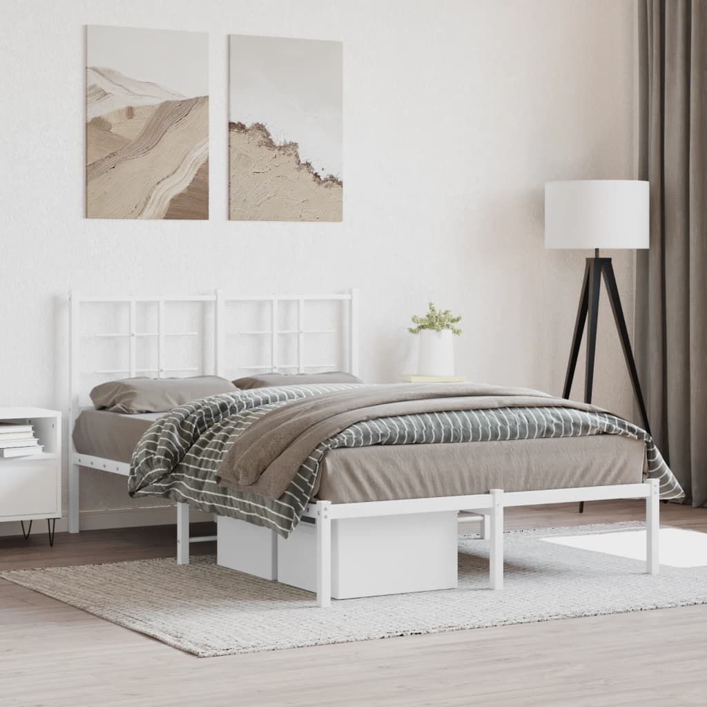 vidaXL Metalowa rama łóżka z wezgłowiem, biała, 120x200 cm