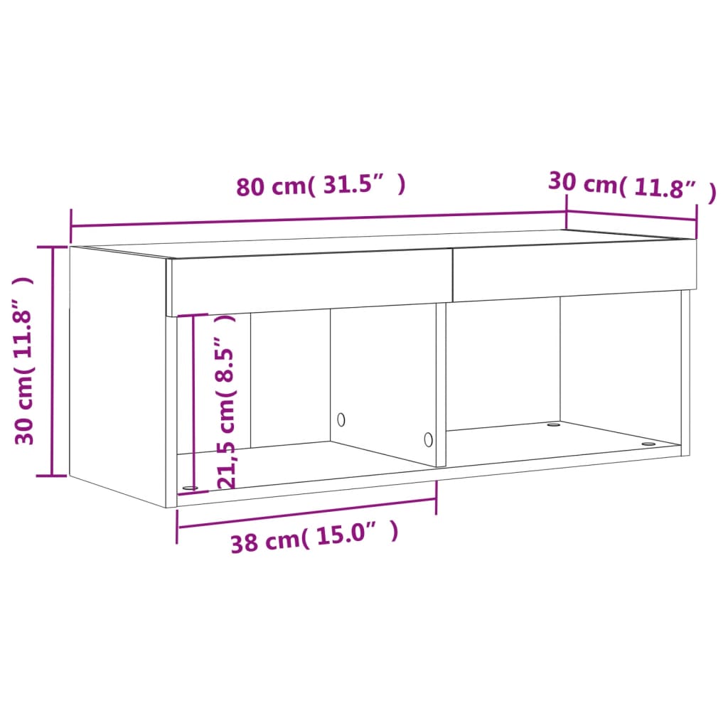 vidaXL Szafka TV z oświetleniem LED, szarość betonu, 80x30x30 cm