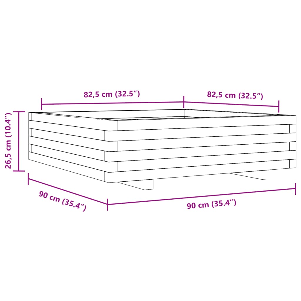 vidaXL Donica ogrodowa, 90x90x26,5 cm, lite drewno daglezjowe