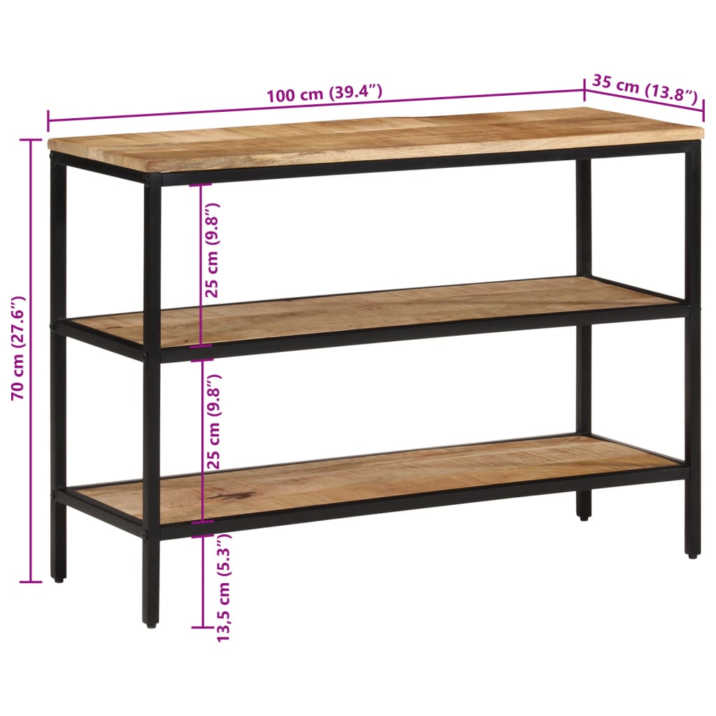 vidaXL Stolik konsolowy, 100x35x70 cm, surowe lite drewno mango