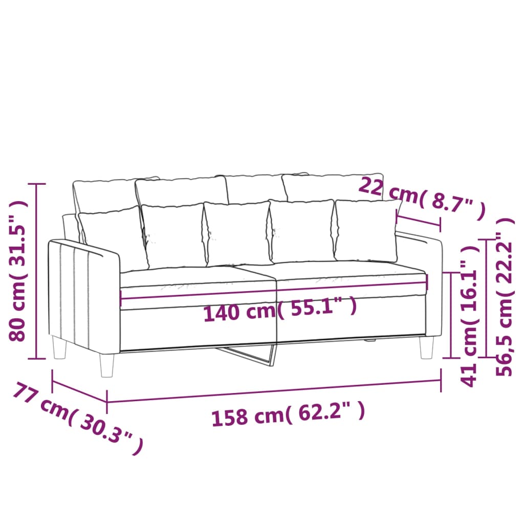 vidaXL Sofa 2-osobowa, żółta, 140 cm, tapicerowana aksamitem