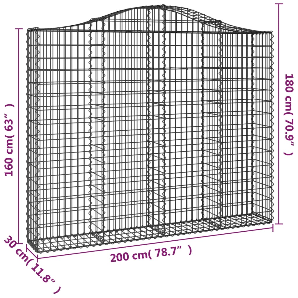 vidaXL Kosze gabionowe, 8 szt, 200x30x160/180 cm, galwanizowane żelazo