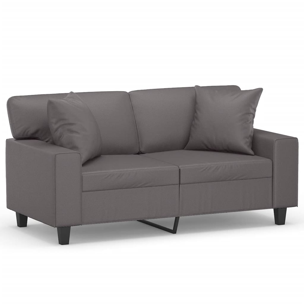 vidaXL 2-osobowa sofa z poduszkami, szara, 120 cm, sztuczna skóra