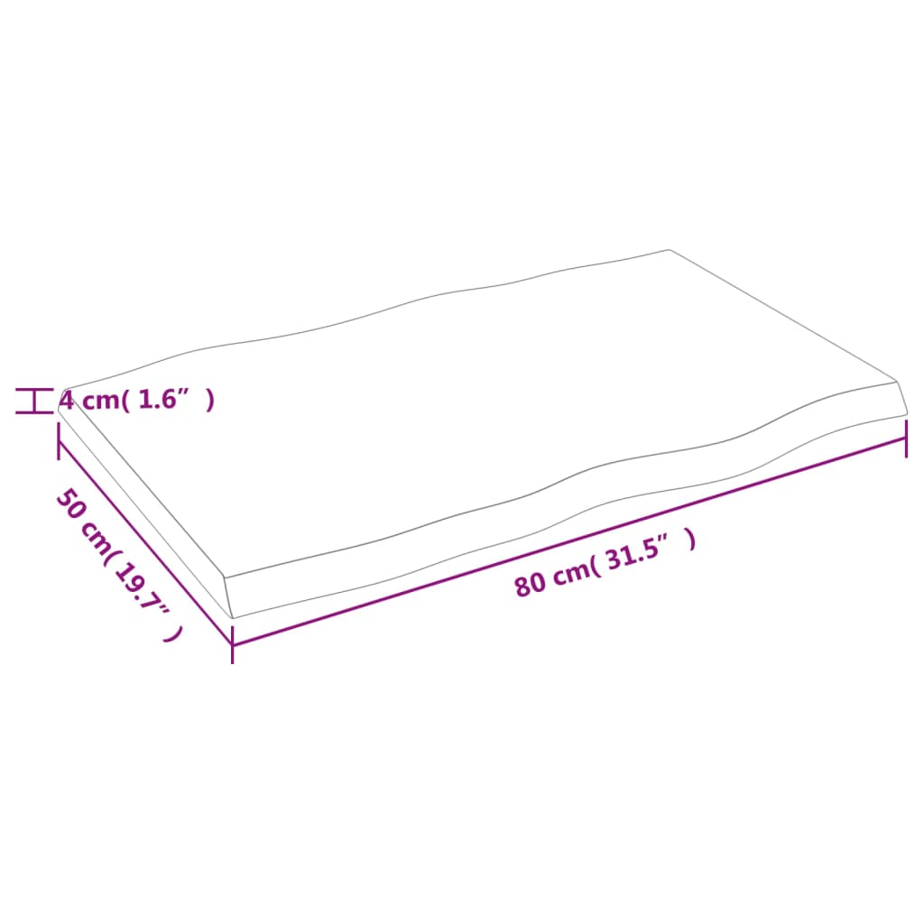 vidaXL Blat stołu, 80x50x(2-4)cm, surowy, lity dąb naturalną krawędzią